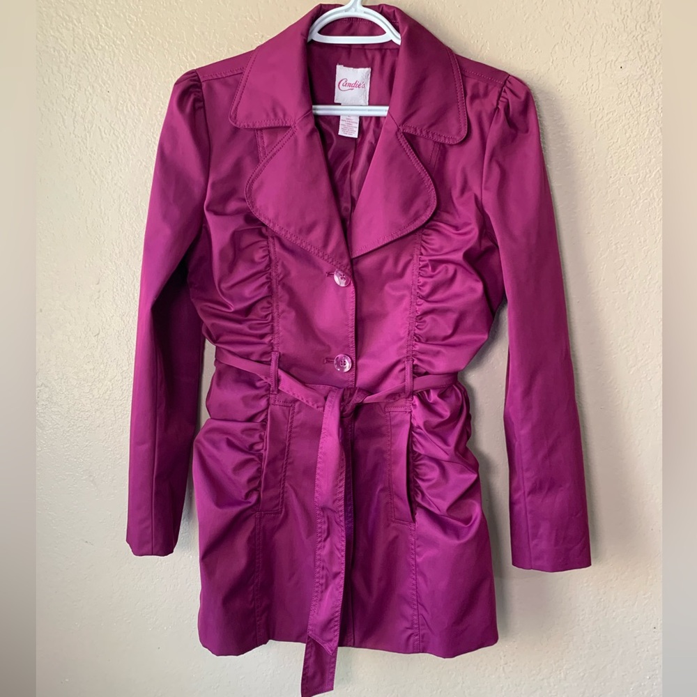 CANDIES Plum Ruched Belted Urban Chic Trench Coat Size L